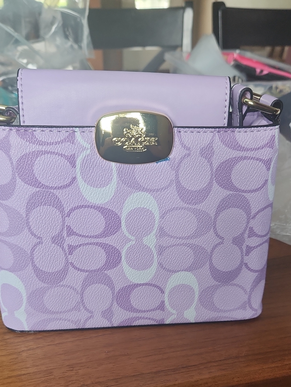 Fashion to Figure Lavender Logo Mini Crossbody Bag with Gold Plate